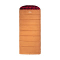 Brown Bridger sleeping bag with red and black checkered inner on a white background