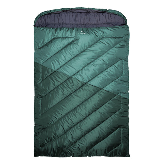 Celsius Mammoth in Lagoon sleeping bag with Teton brand on a white background