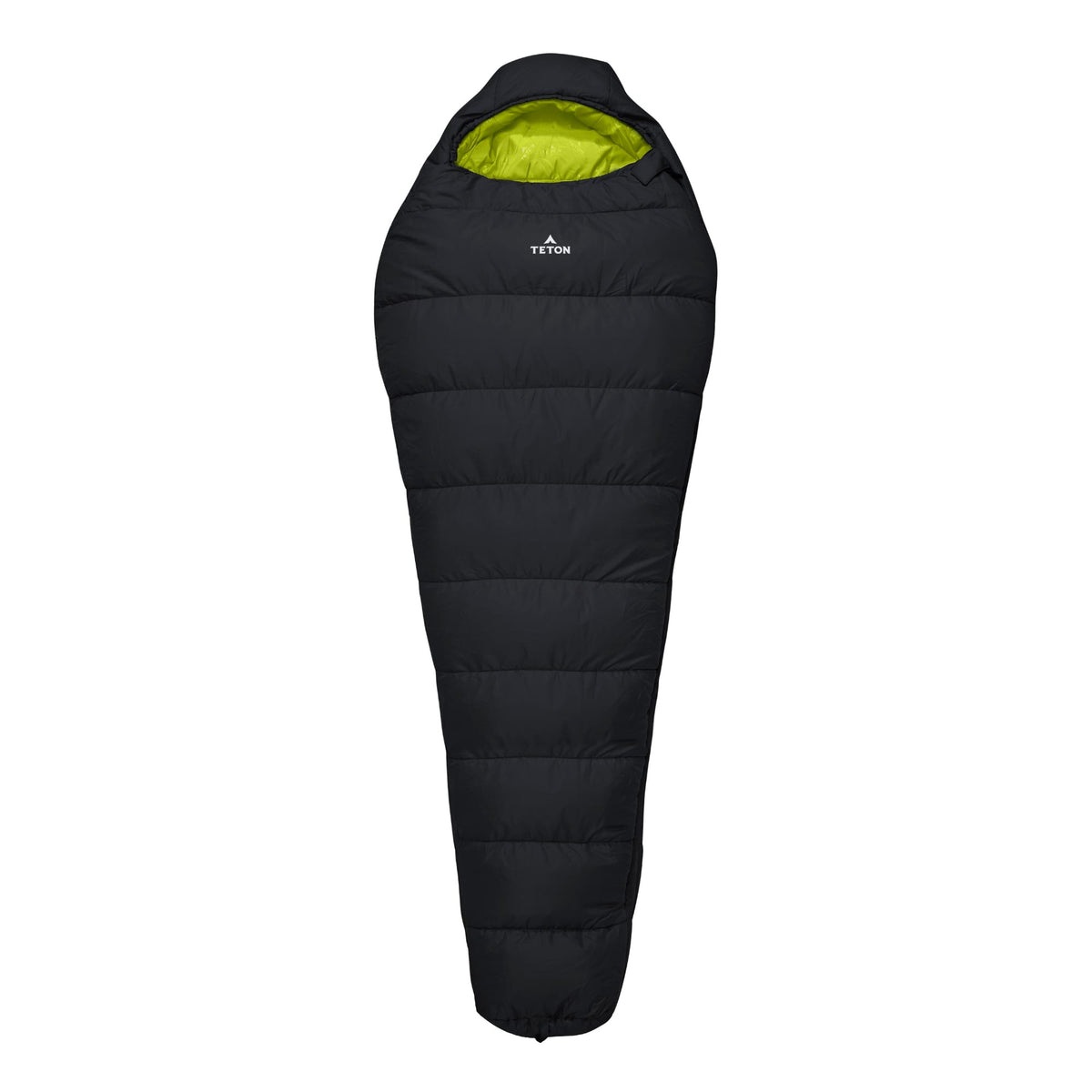 Leef Mummy Sleeping Bag in Black & Sage with Teton brand logo on a white background