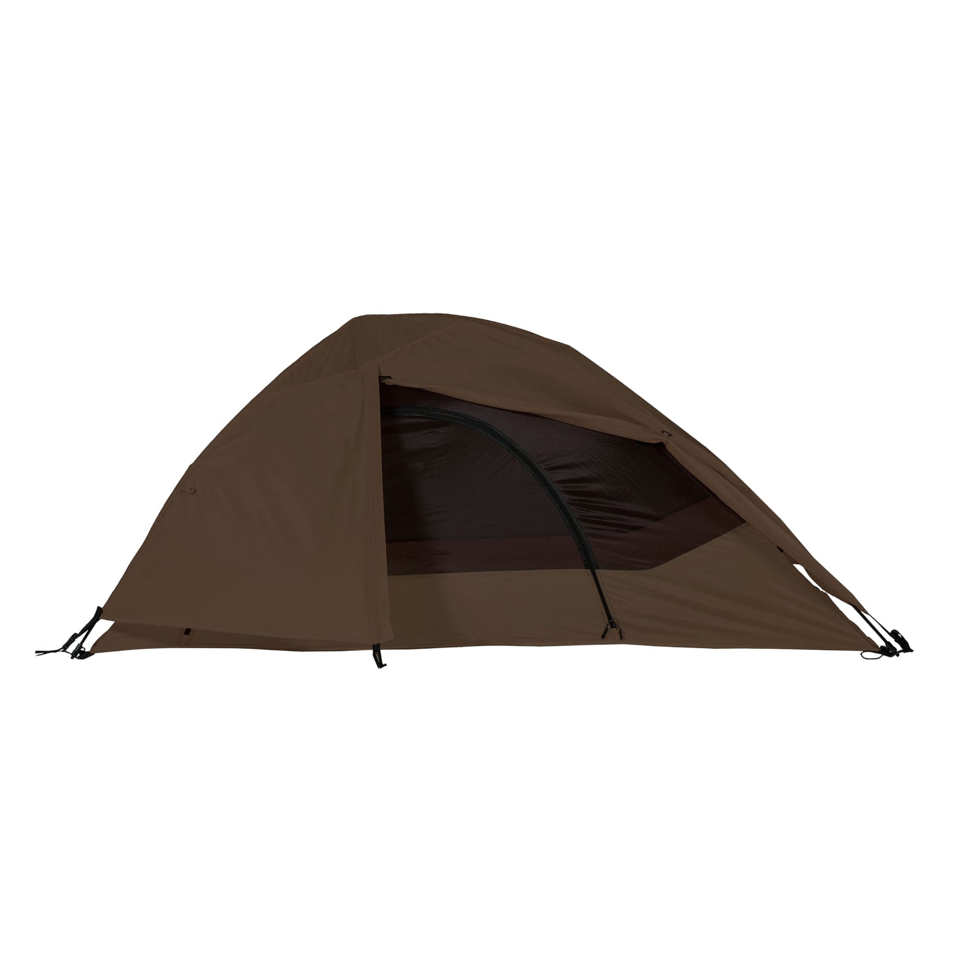 1 person Brown tent on a white background