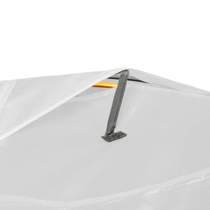 Grey/Silver Mountain Ultra 2 Person Tent Closeup on its Air vent feature on a white background