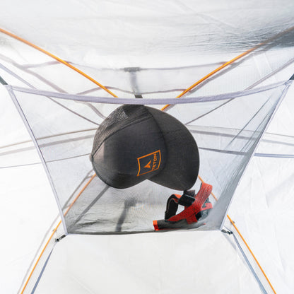 Overhead Mesh storage on Grey/Silver Mountain Ultra 2 Person Tent on a white background