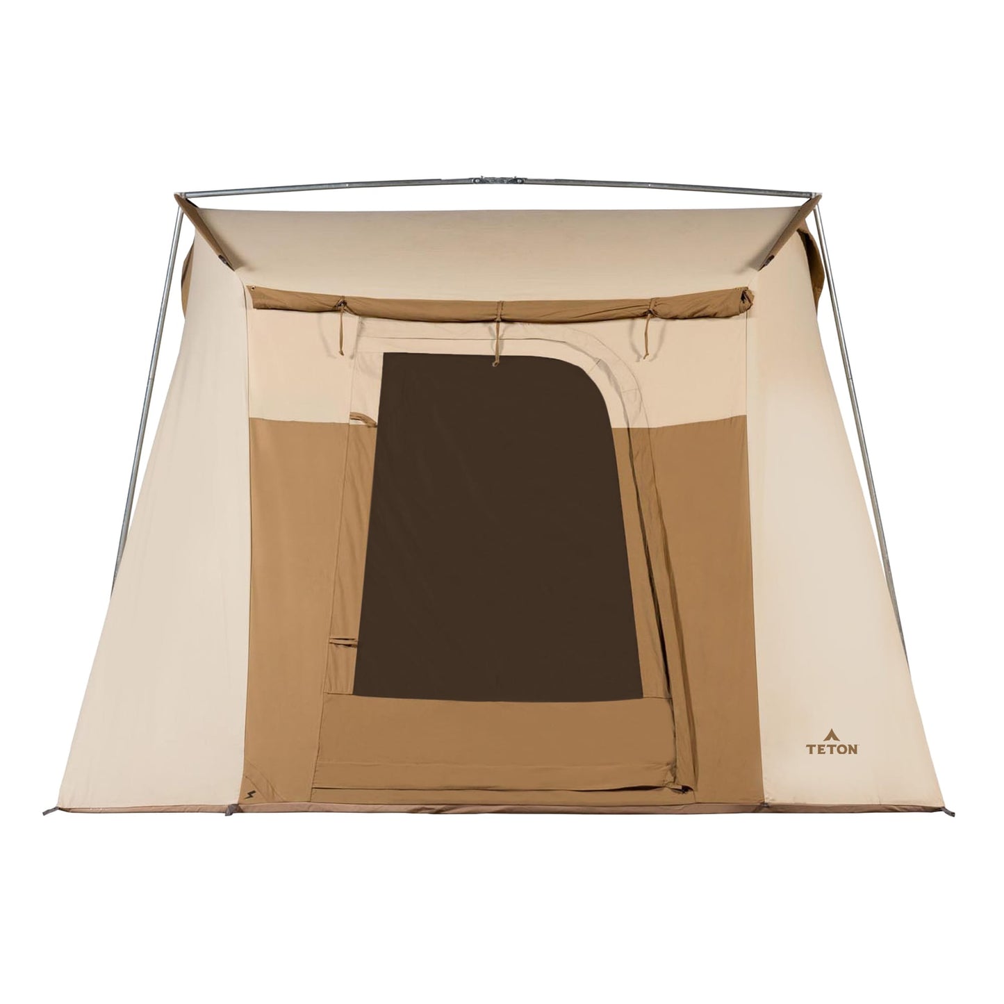 Beige and brown tent with Teton brand logo on a white background