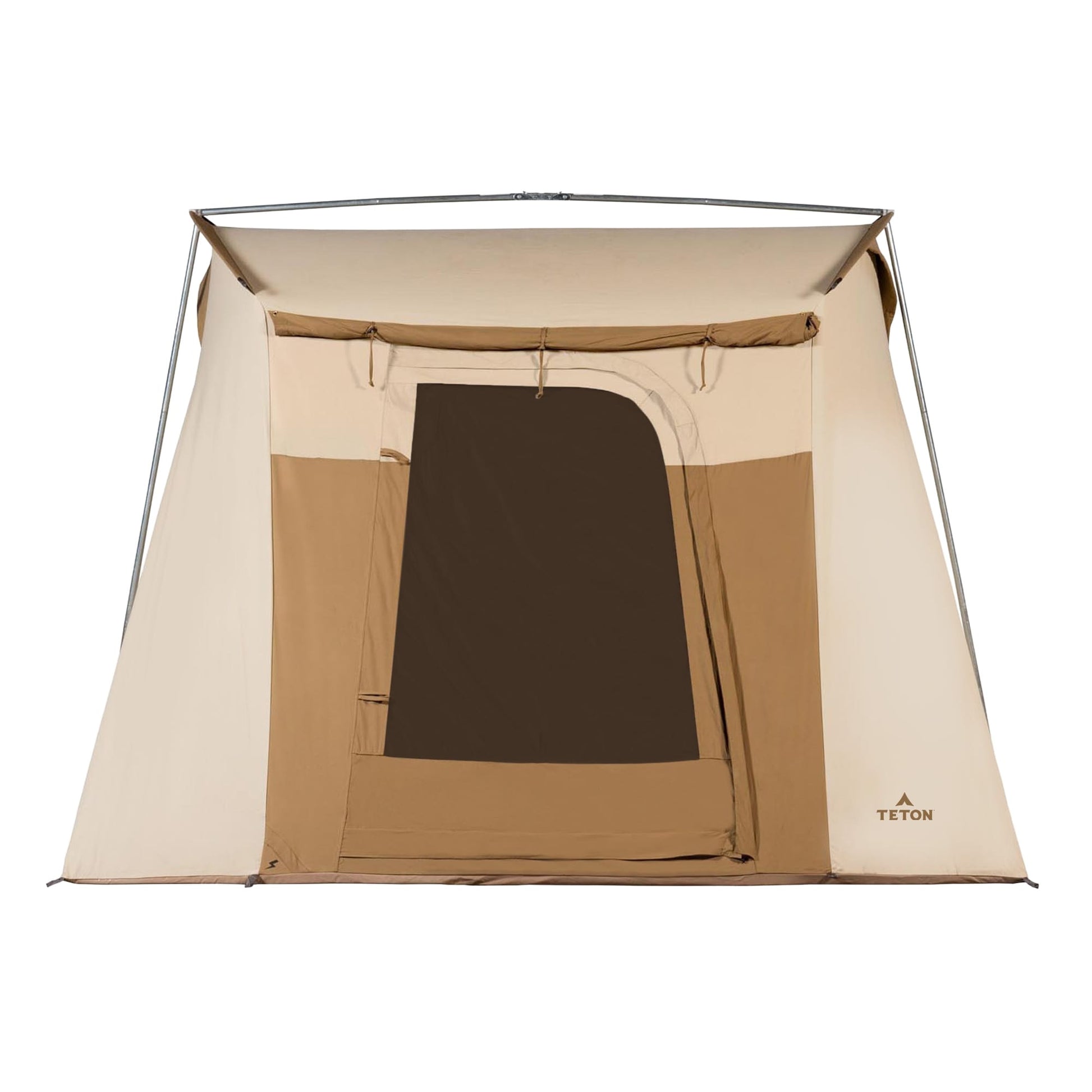 Beige and brown tent with Teton brand logo on a white background