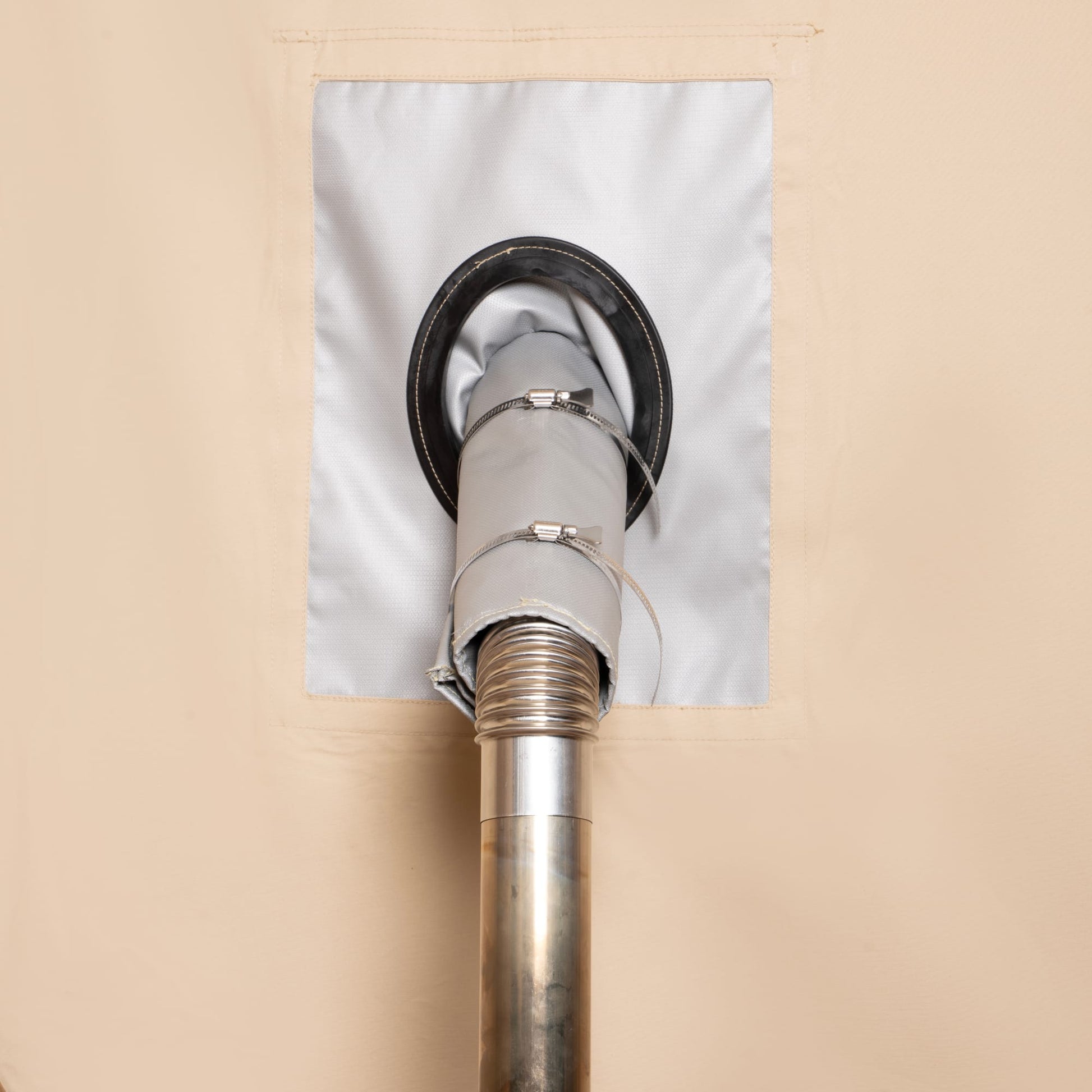Metallic Chimney fitting on a Teton Mesa 10 x 10 Stove Jack
