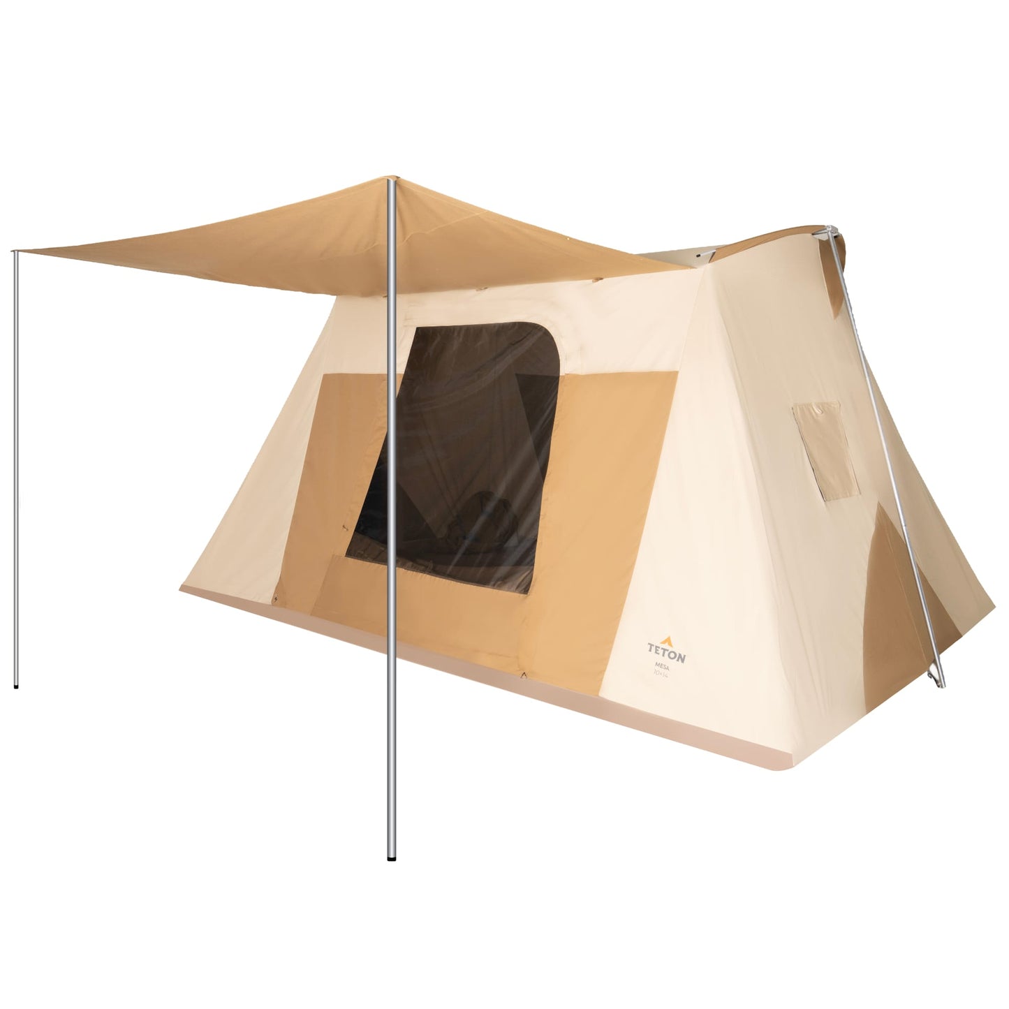 Teton Mesa 10 x 14 with a stove jack. Awning set-up. 