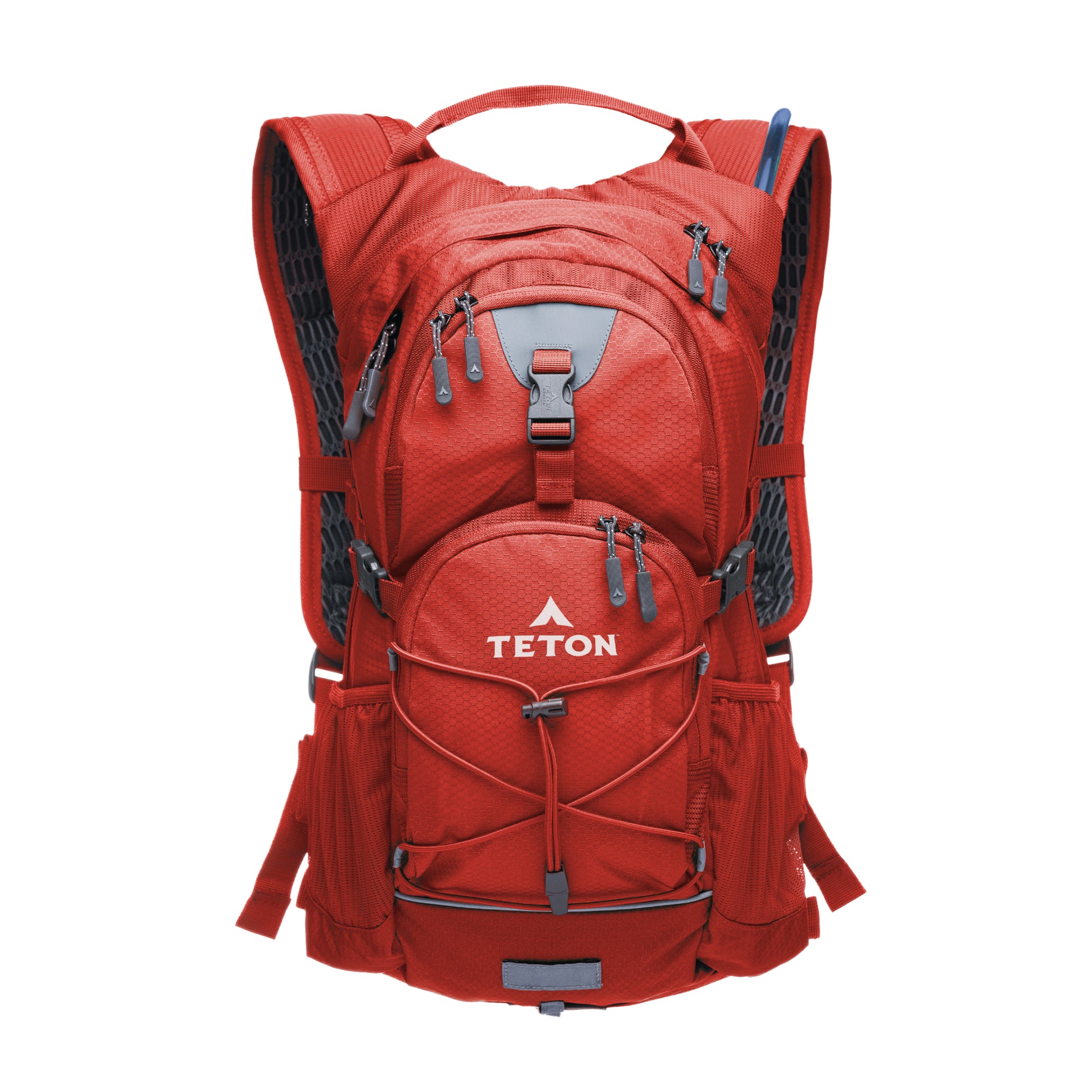 Red 18L hydration backpack with Teton logo on a white background