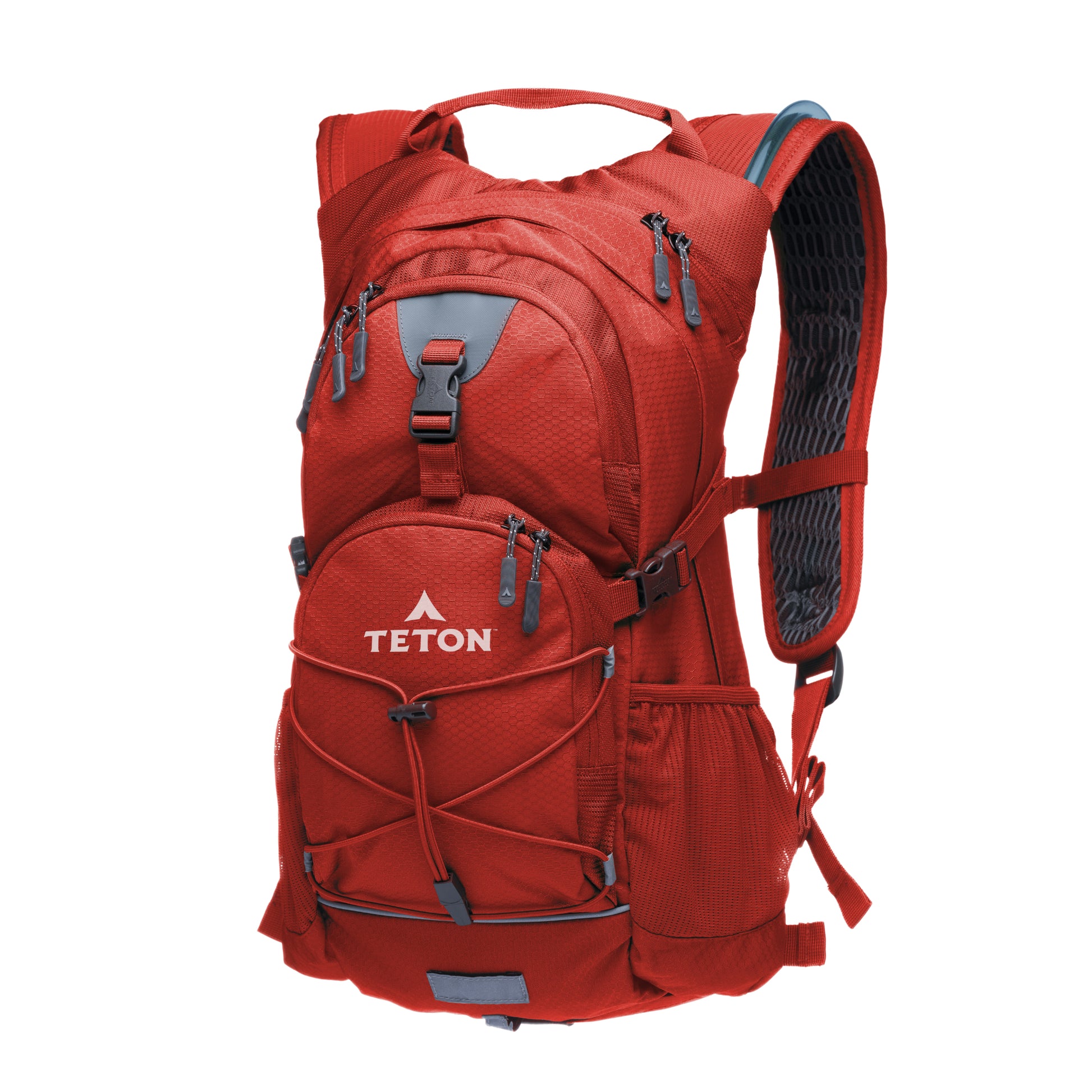 Red 18L hydration backpack with Teton logo on a white background