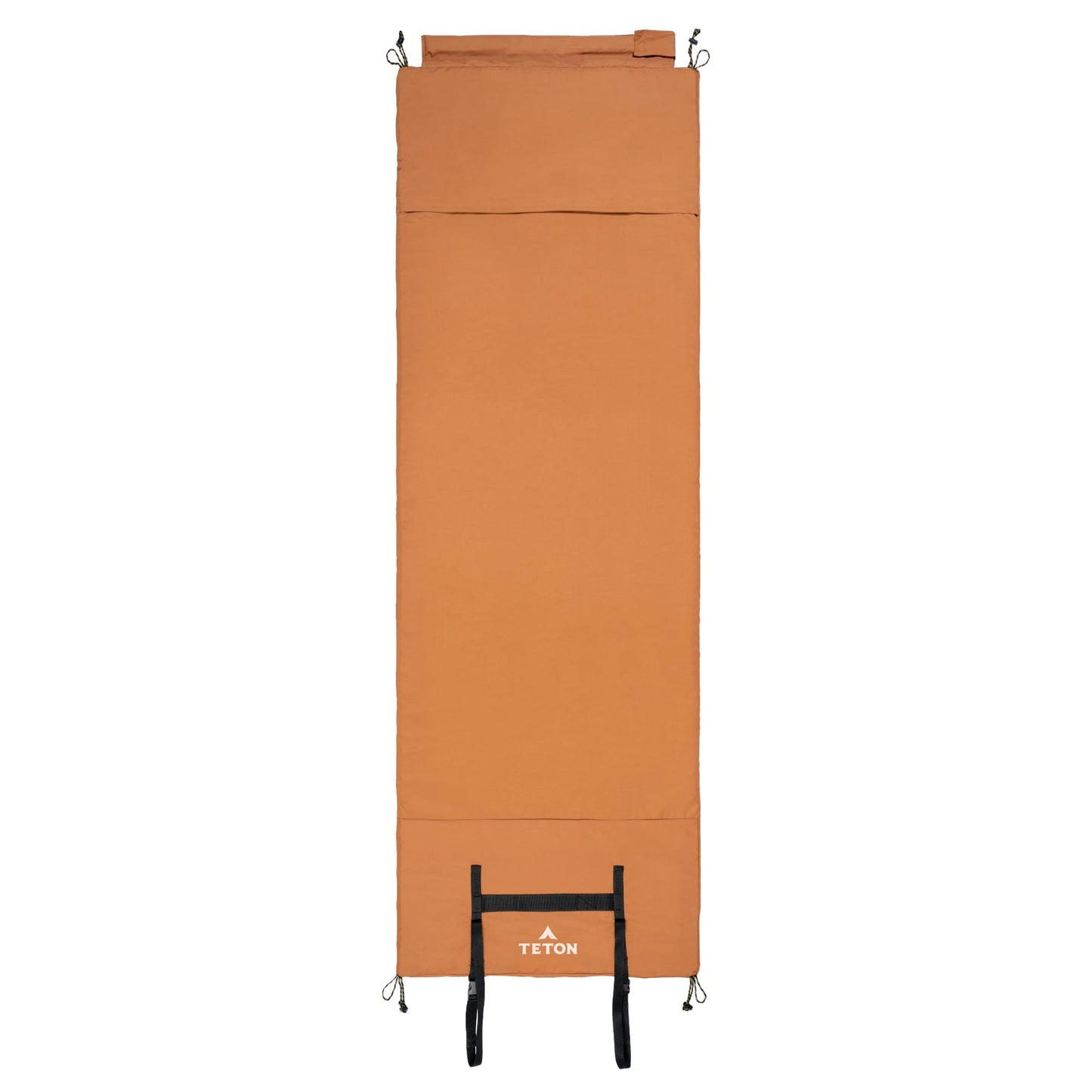 large brown canvas camping pad with tail for easy storage