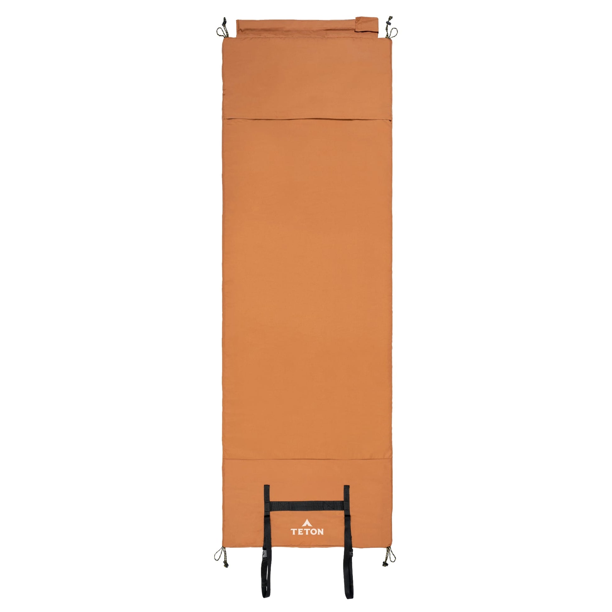 large brown canvas camping pad with tail for easy storage