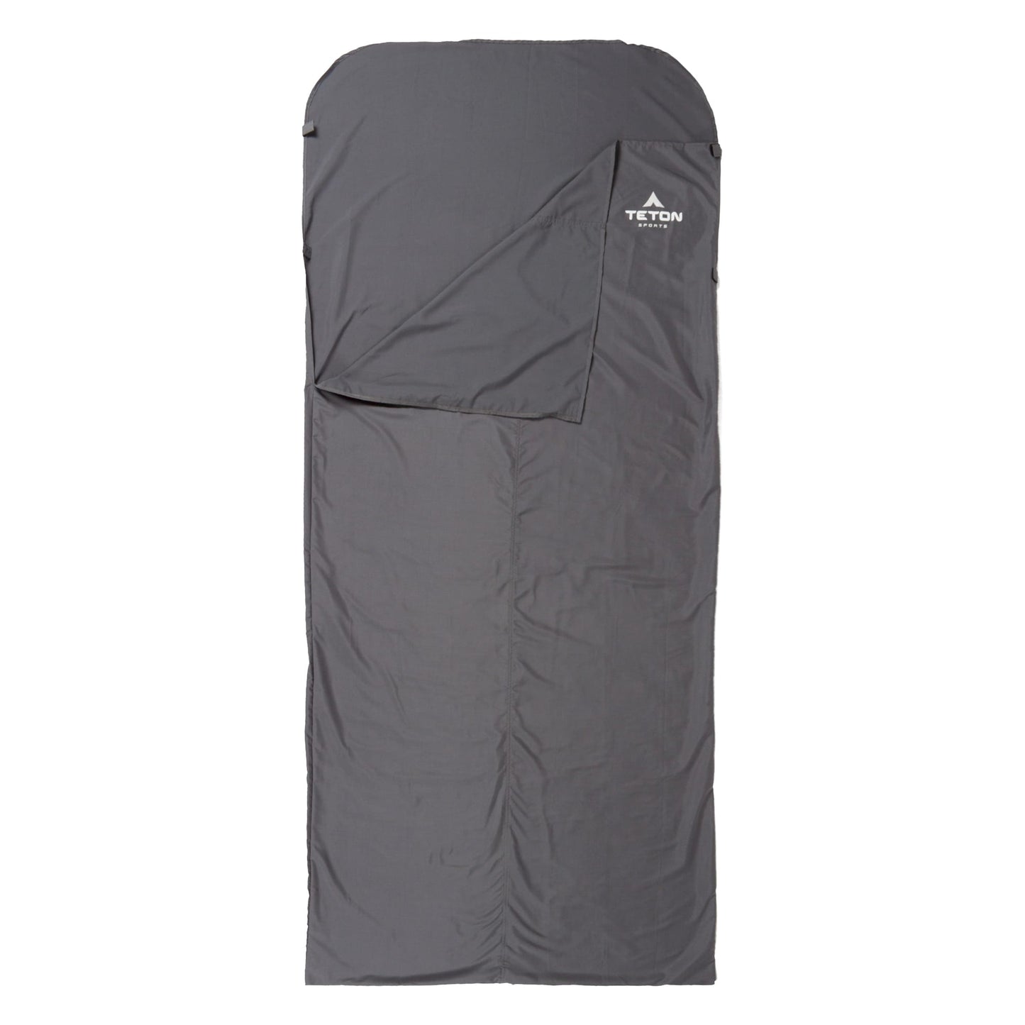Gray sleeping bag liner with Teton brand logo on a white background