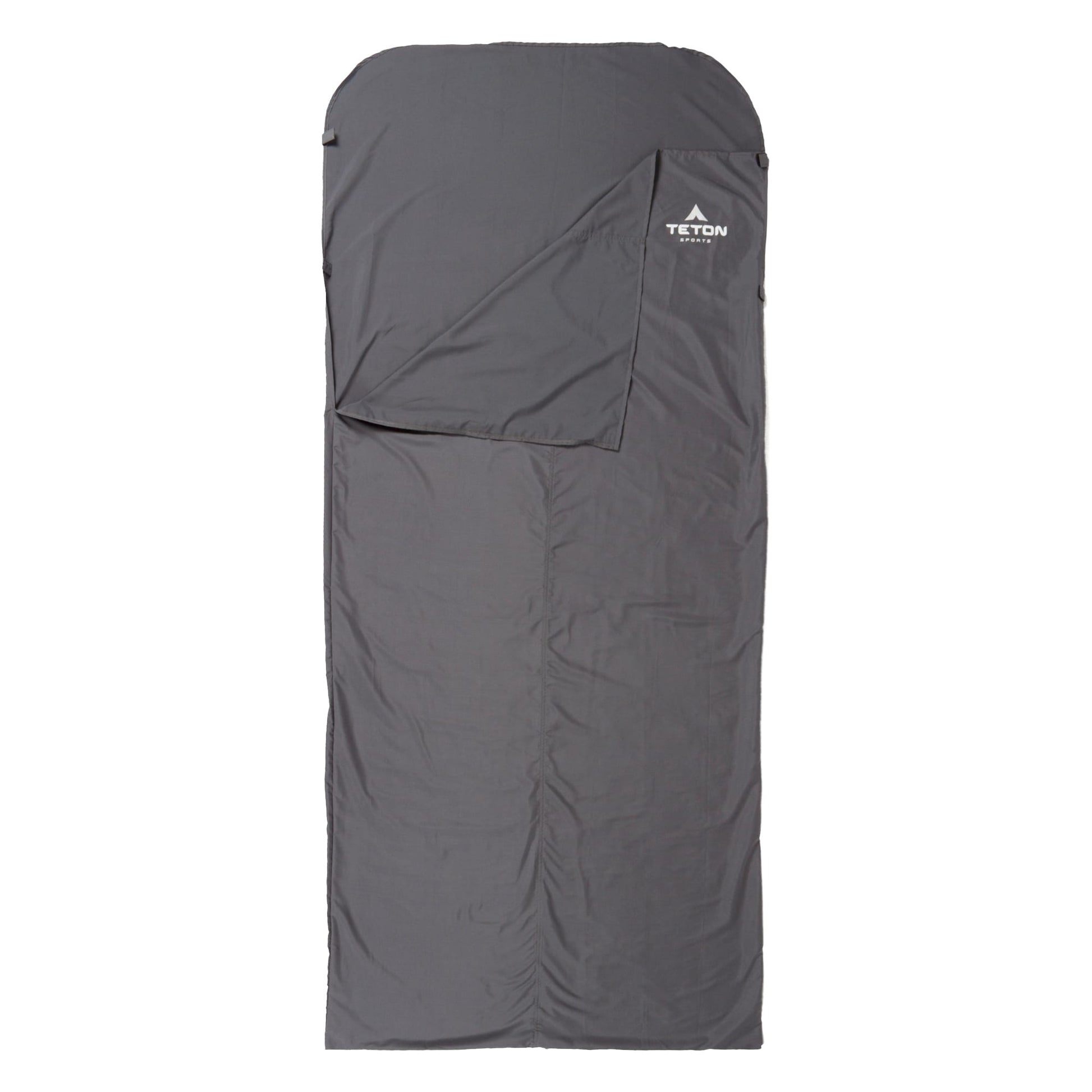 Gray sleeping bag liner with Teton brand logo on a white background
