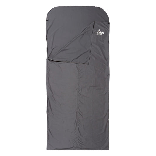 Gray sleeping bag liner with Teton brand logo on a white background