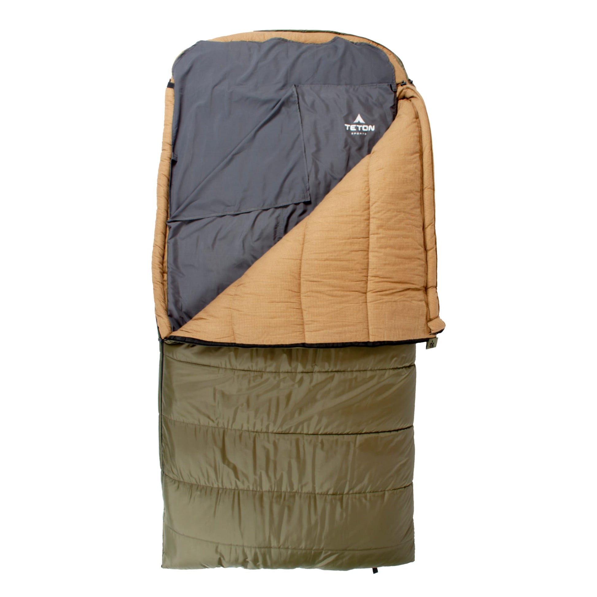 Gray sleeping bag liner with Teton brand logo on a white background