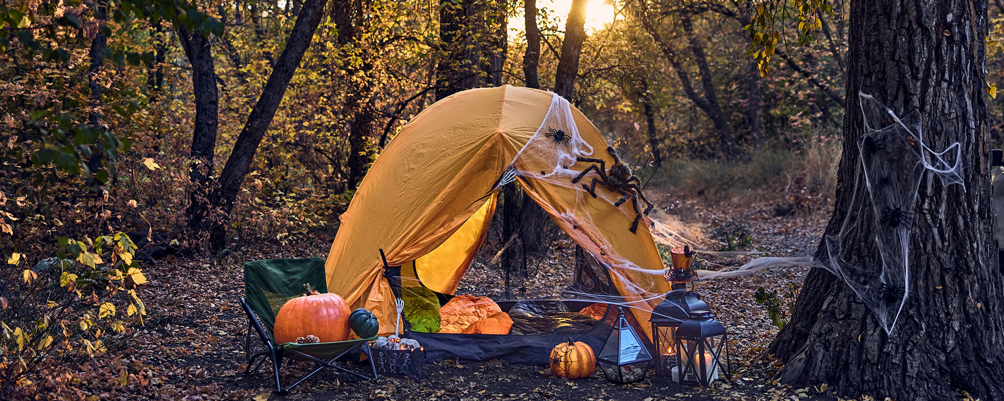 A Mountain Ultra tent decorated for Halloween